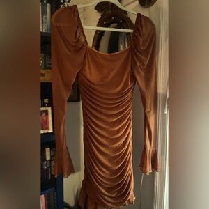 SHEIN Long Sleeve Ruched Dress in Rust
